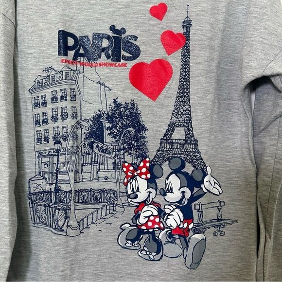 Disney Parks Paris Epcot World Showcase Mickey Minnie Mouse Gray Top Sz Large - Picture 5 of 8